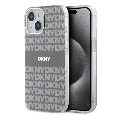 DKNY PU Leather Repeat Pattern Tonal Stripe iPhone 13 tok, bézs