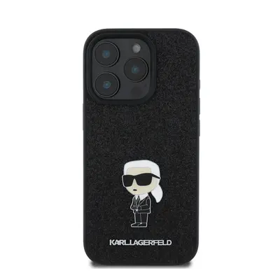 Karl Lagerfeld Fixed Glitter Metal Ikonik Apple iPhone 16 Pro hátlap tok, fekete