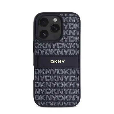 DKNY PU Leather Repeat Pattern Tonal Stripe iPhone 16 Pro tok, kék