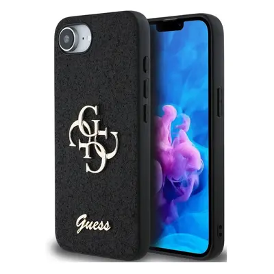 Guess PU Fixed Glitter 4G Metal Logo Apple iPhone 16e hátlap tok, fekete