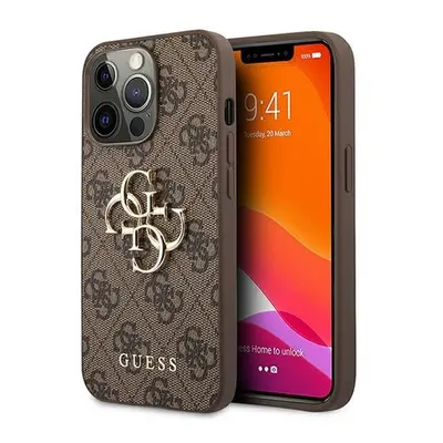 Guess PU 4G Metal Logo Apple iPhone 13 Pro hátlap tok, barna