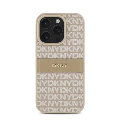 DKNY PU Leather Repeat Pattern Tonal Stripe iPhone 16 Pro tok, rózsaszín