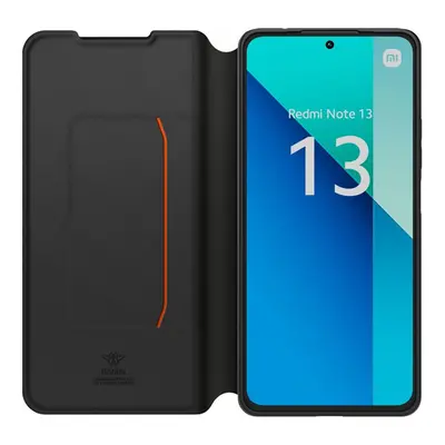 Xiaomi Redmi Note 13 4G bőr hatású oldalra nyíló gyári tok karpánttal, fekete