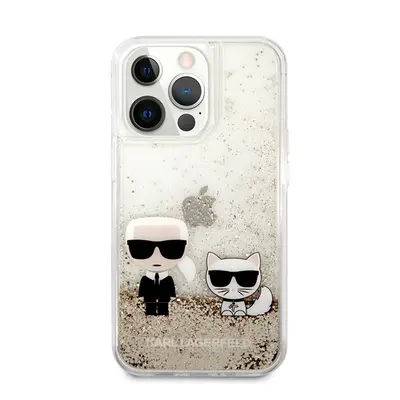 Karl Lagerfeld Liquid Glitter Karl and Choupette hátlap tok Apple iPhone 13 Pro, arany