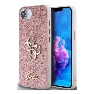 Guess PU Fixed Glitter 4G Metal Logo Apple iPhone 16e hátlap tok, rózsaszín