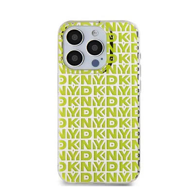 DKNY PC/TPU Repeat Pattern iPhone 15 Pro hátlap tok, sárga