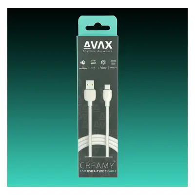 AVAX CB621 CREAMY+ USB A - USB-C gyorstöltő kábel 2.4A, 1.5m fehér-ezüst