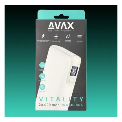 AVAX PB202W VITALITY PD/USB-C 65W+QC 18W 20.000mAh gyorstöltő powerbank, fehér