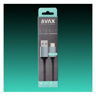 AVAX CB301G STEELY USB A - USB-C gyorstöltő kábel, sodorszálas 3A, 1.5m acélszürke