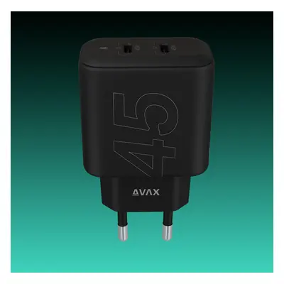 AVAX CH602B SPEEDY+ 45W GaN gyors töltő adapter 2x USB-C (PD3.0), fekete