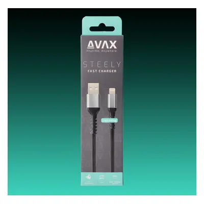 AVAX CB401G STEELY USB A - Lightning gyorstöltő kábel 20W, sodorszálas, 3A, 1.5m acélszürke