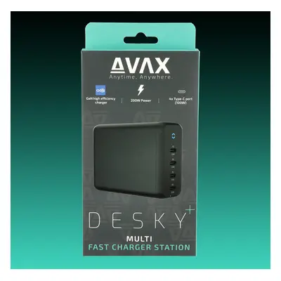 AVAX DC637 DESKY+ 200W GaN Asztali gyorstöltő USB-C adapter, 4xUSB-C (PD 3.0)