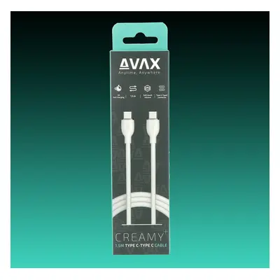 AVAX CB623 CREAMY+ USB-C - USB-C gyorstöltő kábel 60W, 1.5m fehér-ezüst