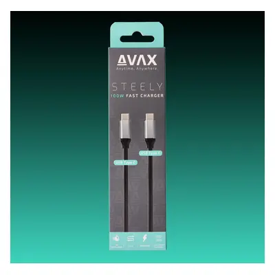 AVAX CB303G STEELY USB-C - USB-C gyorstöltő kábel 100W, sodorszálas 3A, 1.5m acélszürke