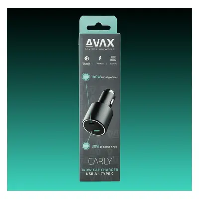 AVAX CC680B CARLY+ 140W Autós töltő USB-C (PD3.1) + USB A, fekete