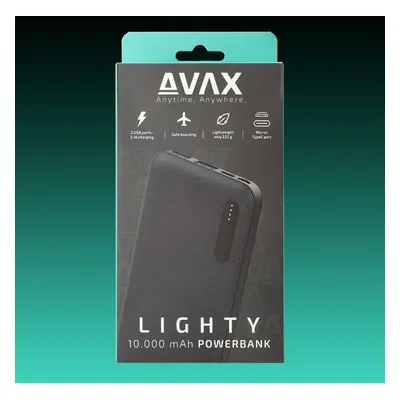 AVAX PB104B LIGHTY 10.000mAh USB-C powerbank, fekete