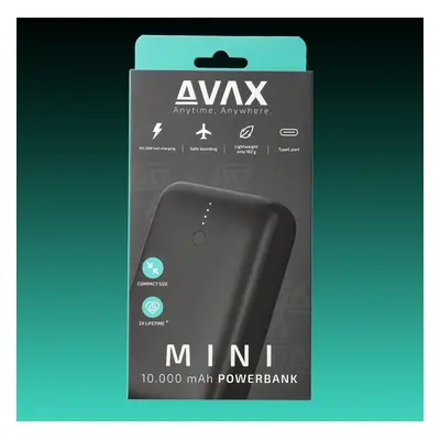 AVAX PB105B MINI 20W 10.000mAh PD/USB-C gyorstöltő powerbank, fekete