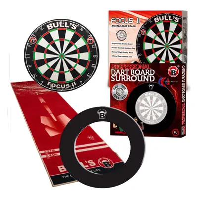 Bull&#039;s Focus II darts tábla + Bull&#039;s Pro dart egyrészes fekete falvédő + 5mm vastag sz