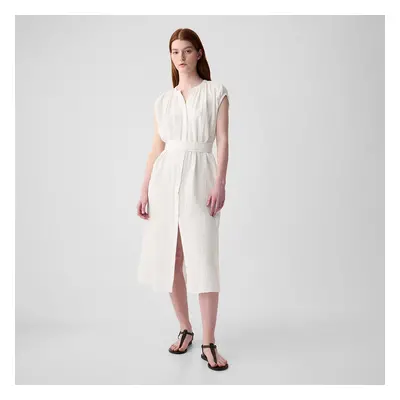 Ruha GAP Shortsleeve Gauze Tie Waist Button Down Midi Dress New Off White