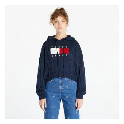 Pulóver Tommy Jeans Center Flag Cable Hoodie Blue