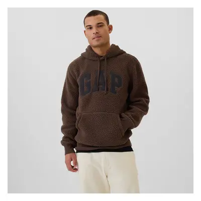 Pulóver GAP Logo Sherpa Hoodie Woodsy Brown