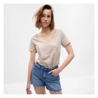 Póló GAP Basic V-Neck Tee Beige Stripe