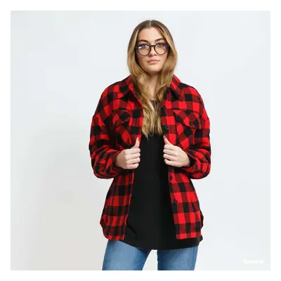 Kabát Urban Classics Ladies Flanell Padded Overshirt Black / Red