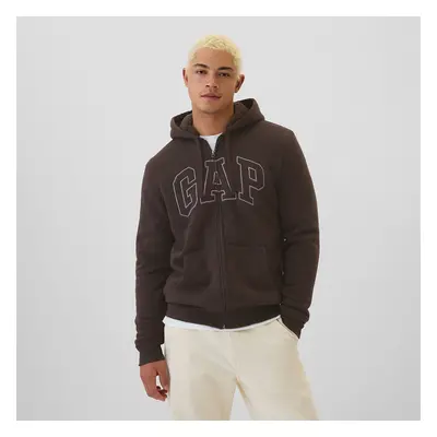 Pulóver GAP Logo Fullzip Sherpa Hoodie Terra Brown