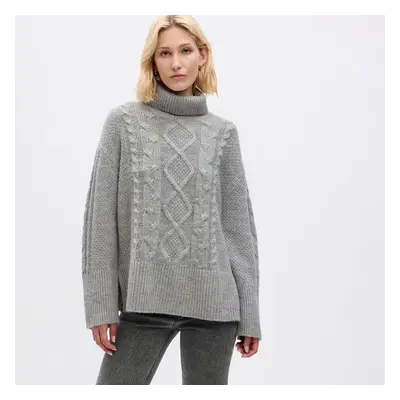 Pulóver GAP Tneck Cable Light Grey Heather