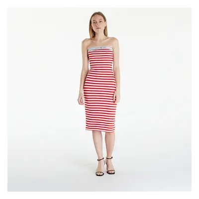 Ruha Tommy Jeans Logo Tape Stripe Knee Lenght Tube Dress Red