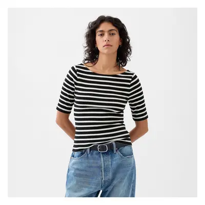 Top GAP Elbow Sleeve Modal Ballet Back Top Black White Stripe