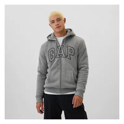 Pulóver GAP Logo Fullzip Sherpa Hoodie Grey Heather