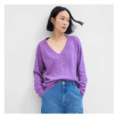 Pulóver GAP V Neck Sweater Lilac Blossom Melange