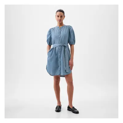 Ruha GAP Shortsleeve Puff Sleeve Denim Shirtdress Light Wash Indigo 118