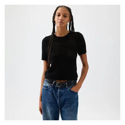 Póló GAP Shortsleeve Crochet Tee True Black V2