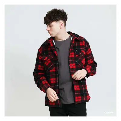 Kabát Urban Classics Plaid Teddy Lined Shirt Jacket Black/ Red