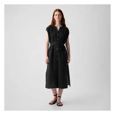 Ruha GAP Shortsleeve Gauze Tie Waist Button Down Midi Dress Black