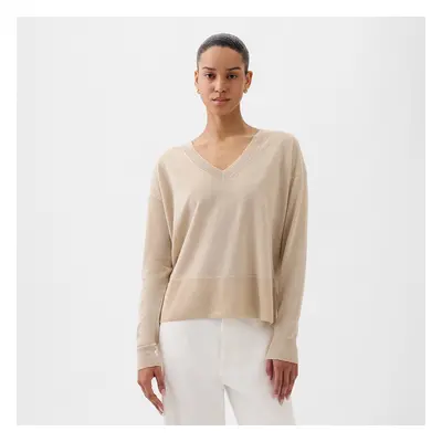 Pulóver GAP Longsleeve Linen Split Hem Pullover Sweater Bedrock 291