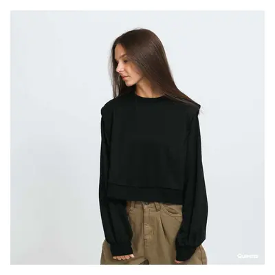 Pulóver Urban Classics Ladies Padded Shoulder Modal Terry Crewneck Black