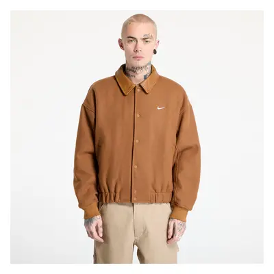 Kabát Nike Solo Swoosh Men's Wool Varsity Jacket Light British Tan/ Light Orewood Brown/ White