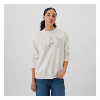 Pulóver GAP Logo Crew White Rhinestone