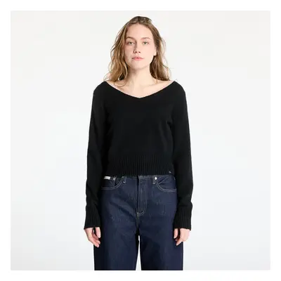 Pulóver Calvin Klein Jeans Fluffy Yarn V-Neck Sweater Black