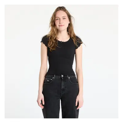 Póló Tommy Jeans Slim Scallop Rib Tee Black