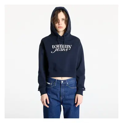 Pulóver Tommy Jeans Relaxed Cropped Script Hoodie Blue