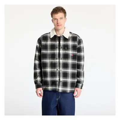 Kabát Tommy Jeans Check Teddy Mix Overshirt Black