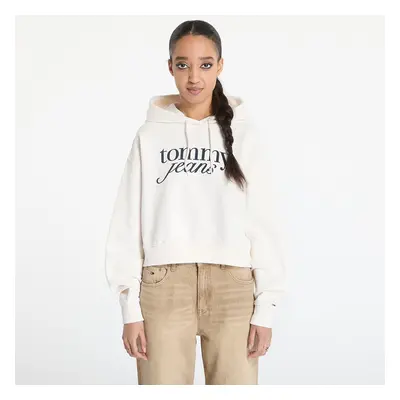 Pulóver Tommy Jeans Relaxed Cropped Script Hoodie White