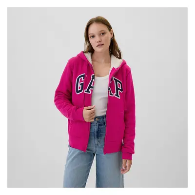 Pulóver GAP Logo Sherpa Fullzip Hoodie Bright Beet