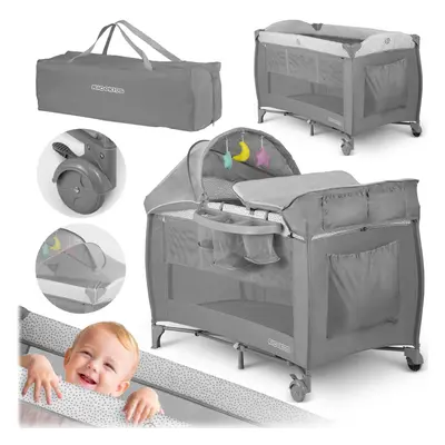 Összecsukható utazóágy babáknak Ricokids 125x65x78cm rk-242 szürke