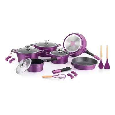 Royalty Line RL-ES1014M: 17 Pieces Marble Coated Cookware Set Purple