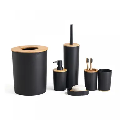 Herzberg HG-04456: 6 Pieces Bamboo Bathroom Set - Matte Black